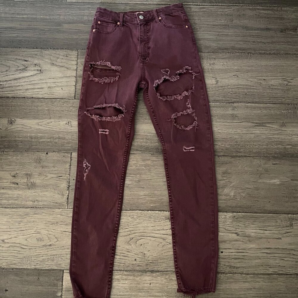 Comune Women's Burgundy Distressed Cut Out Denim Skinny Jeans No Size